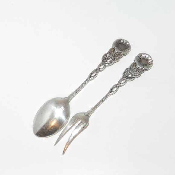 Wild Rose Nordic Trading EPNS Sweden Silver Plate Condiment Fork & Spoon Set - Picture 2 of 9